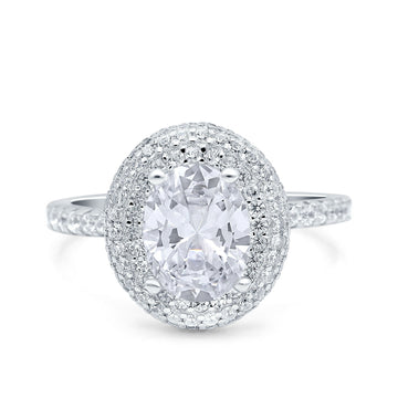 Halo Oval Art Deco Wedding Ring Simulated Cubic Zirconia 925 Sterling Silver